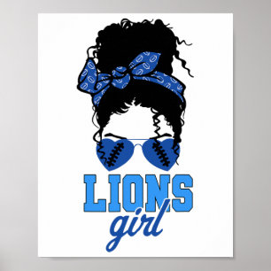 Lions Retro Girl Messy Bun Fan Team Poster