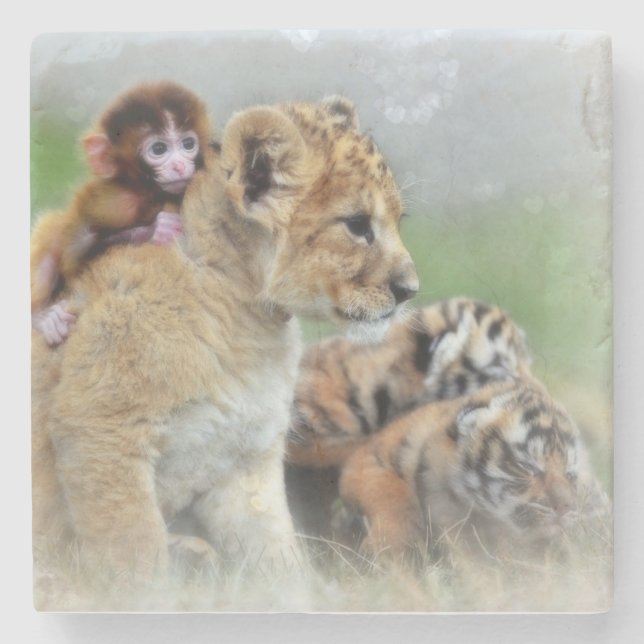 Lions, Tiger and Monkey Stone Coaster (Front)