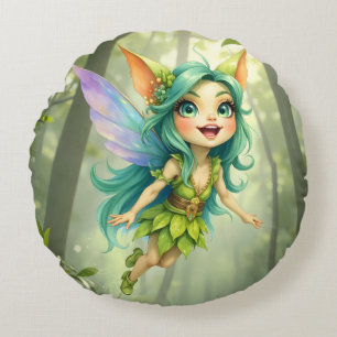 Liora the Forest Sprite –Enchanted Fairy Companion Round Pillow