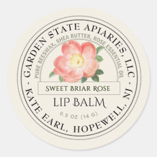 Lip Balm Label with Old World Rose on Ivory