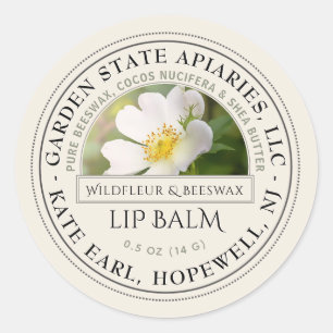 Lip Balm Label with Wild Rose Flower on Ivory
