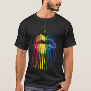 Lip Bite Gay Pride Rainbow Flag Drip Lgbt Lesbian T-Shirt