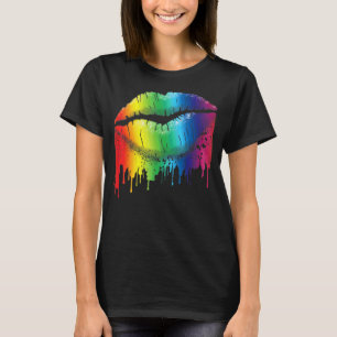 Lip Bite Gay Pride Rainbow Flag Drip Lgbt Lesbian  T-Shirt