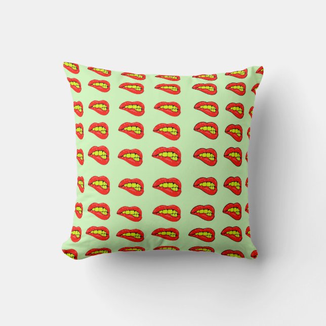 Lip Bite Throw Pillow  (Front)
