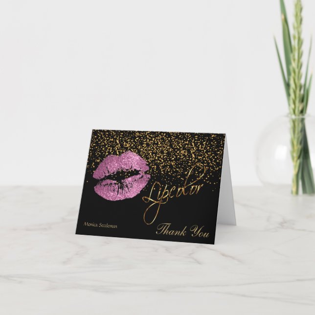 Lip colour - So Pink Lips on Black Thank You Card (Front)