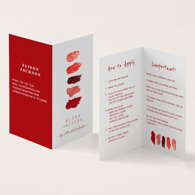 Lip distributor lip colour swatches business card (Inside and Outside)