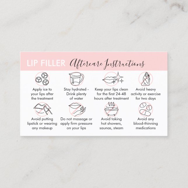 Lip Filler Aftercare Instructions Business Card (Back)