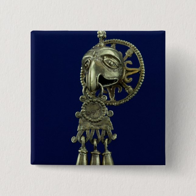 Lip plug of bird god 2 inch square button (Front)