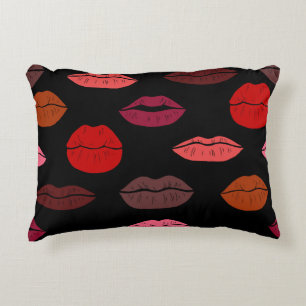 Lip print, red pink kisses. accent pillow