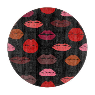 Lip print, red pink kisses. cutting board