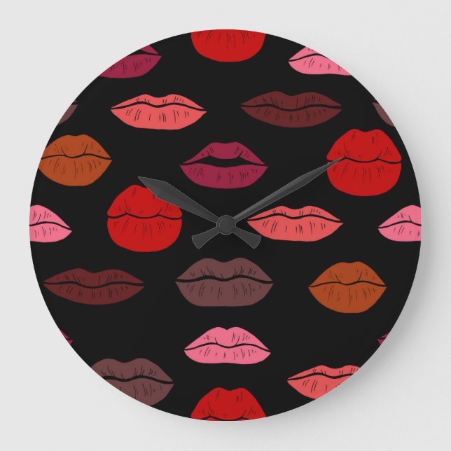 Lip print, red pink kisses. large clock (Front)
