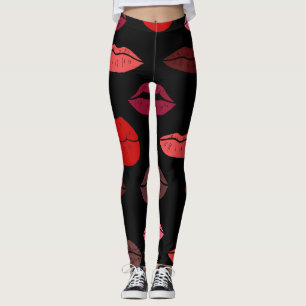 Lip print, red pink kisses. leggings
