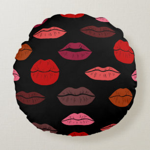 Lip print, red pink kisses. round pillow