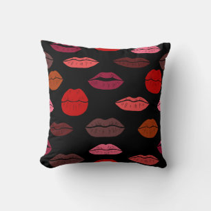 Lip print, red pink kisses. throw pillow