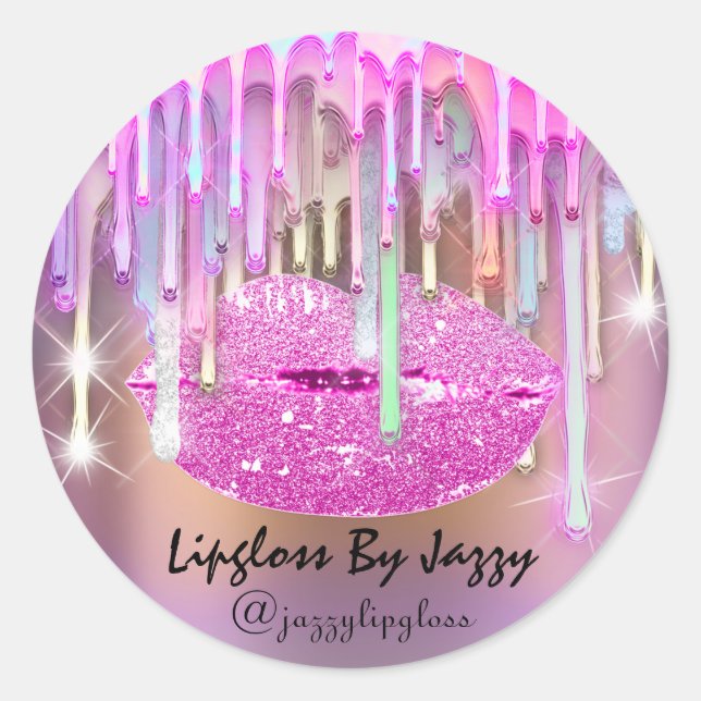 Lipgloss Makeup Drips Packaging Pink Artistic  Classic Round Sticker (Front)