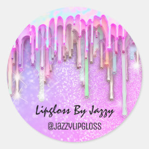 Lipgloss Makeup Drips Packaging Pink Cosmetics Classic Round Sticker