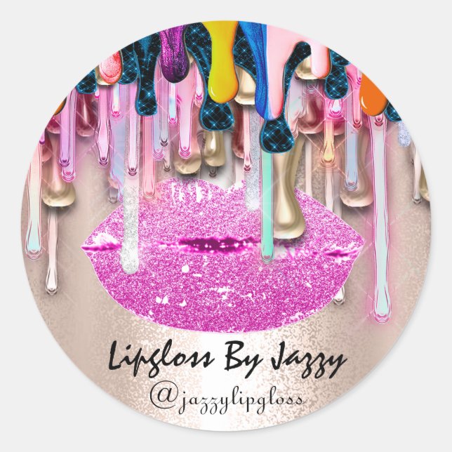 Lipgloss Makeup Drips Packaging Pink Drips Rose  Classic Round Sticker (Front)