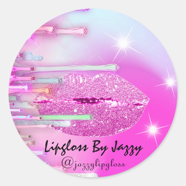 Lipgloss Makeup Drips Packaging Pink Girly Unique Classic Round Sticker (Front)