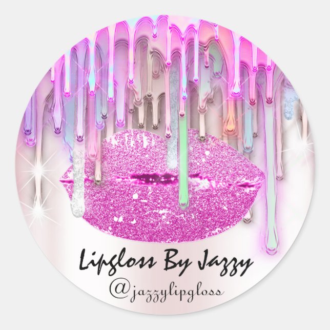 Lipgloss Makeup Drips Packaging Pink Rose Classic  Classic Round Sticker (Front)