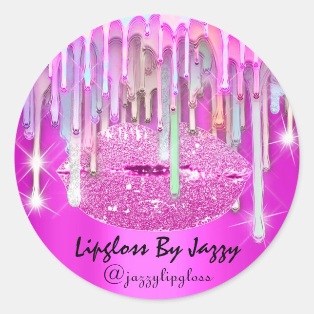 Lipgloss Makeup Drips Packaging Pink Rose Classic  Classic Round Sticker (Front)