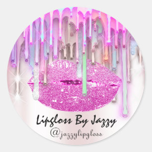 Lipgloss Makeup Drips Packaging Pink Rose Classic  Round Sticker