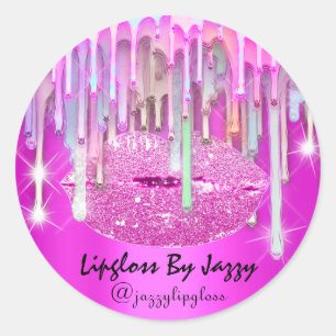 Lipgloss Makeup Drips Packaging Pink Rose Classic  Round Sticker