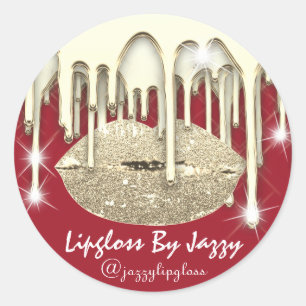 Lipgloss Makeup Gold Drips Packaging Red Ruby Classic Round Sticker