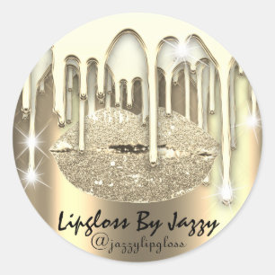 Lipgloss Makeup Golden Drips Packaging Spark Classic Round Sticker