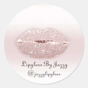Lipgloss Makeup Packaging Rose Blush Girly Glitter Classic Round Sticker