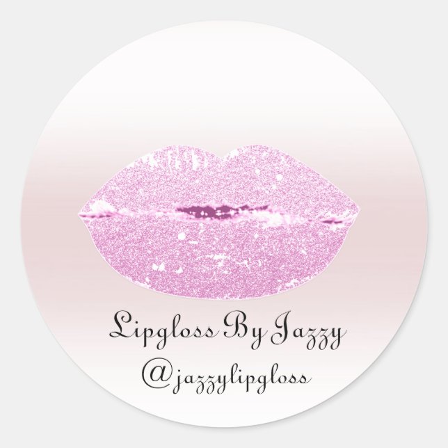 Lipgloss Makeup Packaging Thank YOU Pink Glitter Classic Round Sticker (Front)