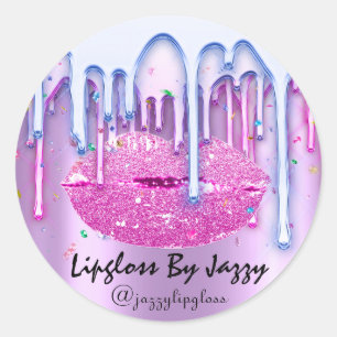 Lipgloss Makeup Pink Bluei Drip  Packaging Classic Round Sticker