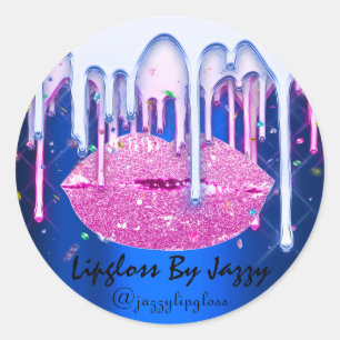 Lipgloss Makeup Pink Bluei Drip  Packaging Glam Classic Round Sticker
