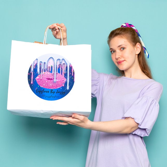 Lipgloss Makeup Pink Bluei Drip  Packaging Glam Classic Round Sticker (Lipgloss Makeup Pink Bluei Drip Packaging Glam Classic Round Sticker)