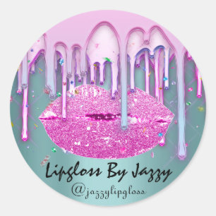 Lipgloss Makeup Pink Green  Drip  Packaging Classic Round Sticker