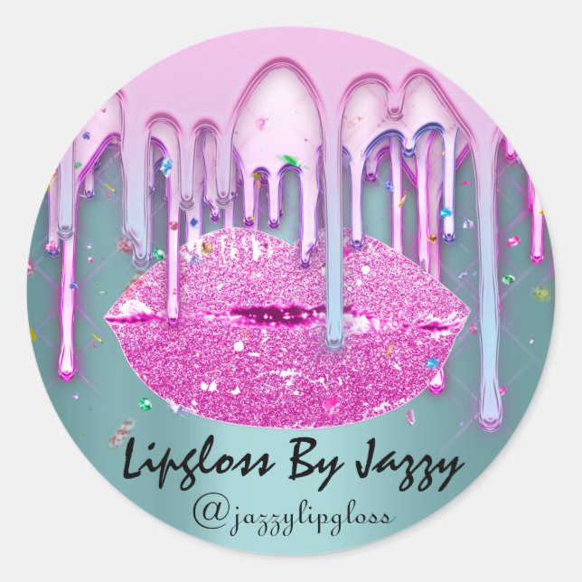 Lipgloss Makeup Pink Green  Drip  Packaging Classic Round Sticker (Front)