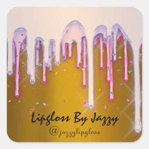 Lipgloss Makeup Pink Mustard DripsFavor Square Sticker