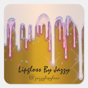 Lipgloss Makeup Pink Yellow Mustard  Drips Square Sticker