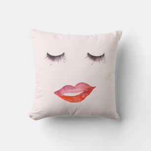 Lips and Eyelashes Throw Pillow