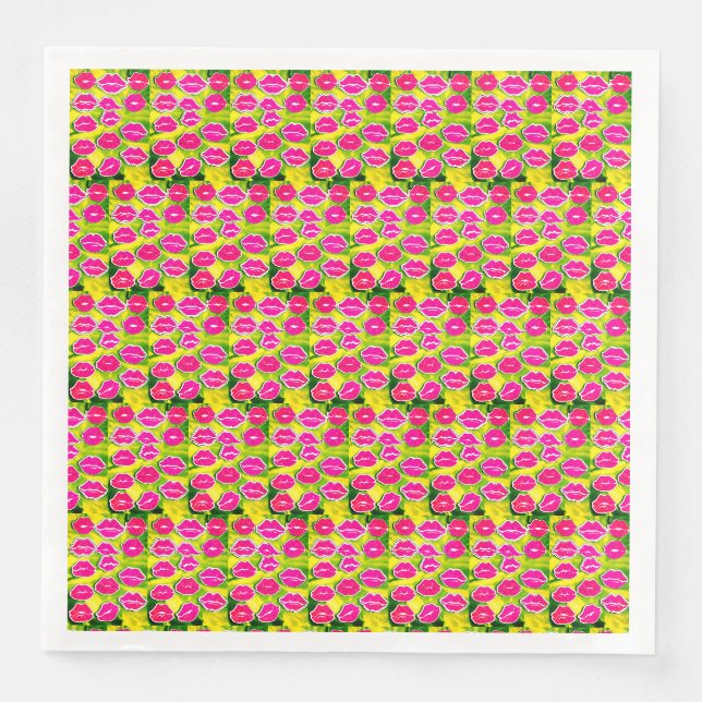 Lips and Kisses Print Paper Napkins". Napkin (Front)