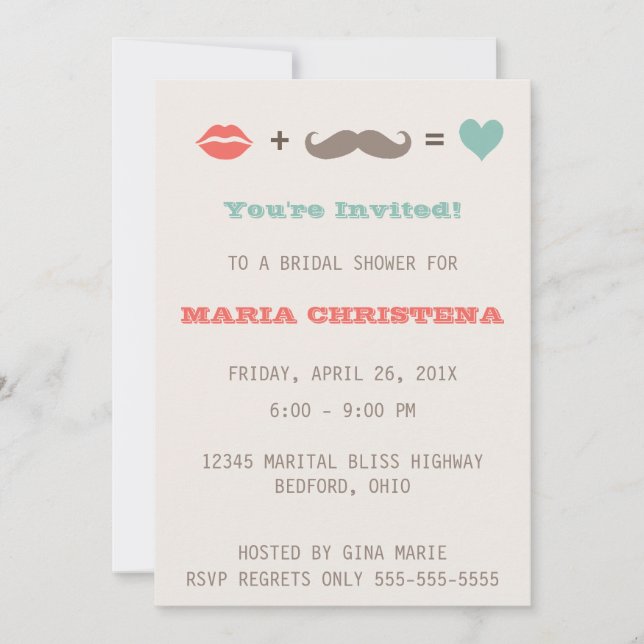 Lips and Moustache Bridal Shower Invitation (Front)