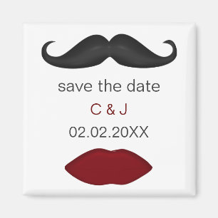 lips and moustache mod save the date magnets