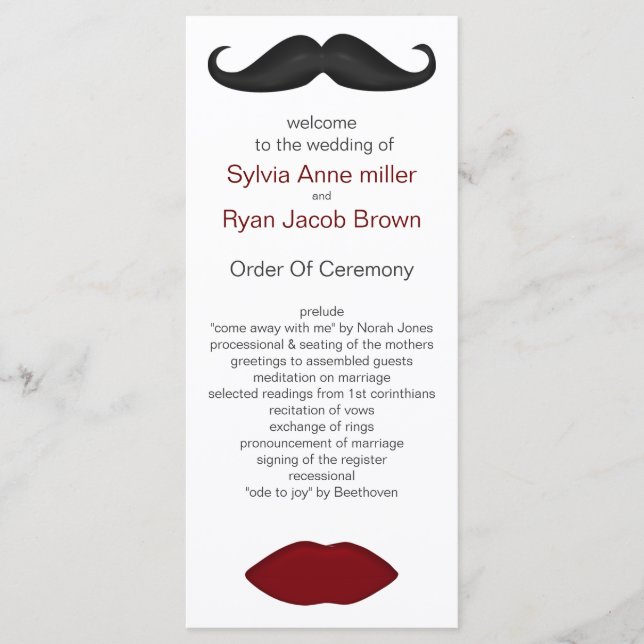 lips and moustache mod wedding program (Front)