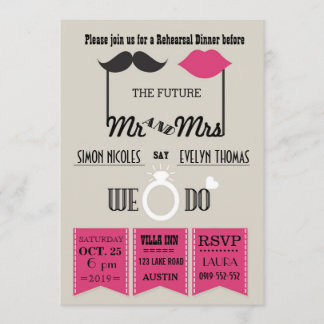 Lips and Moustache Typography Chic Rehearsal Dinne Invitation