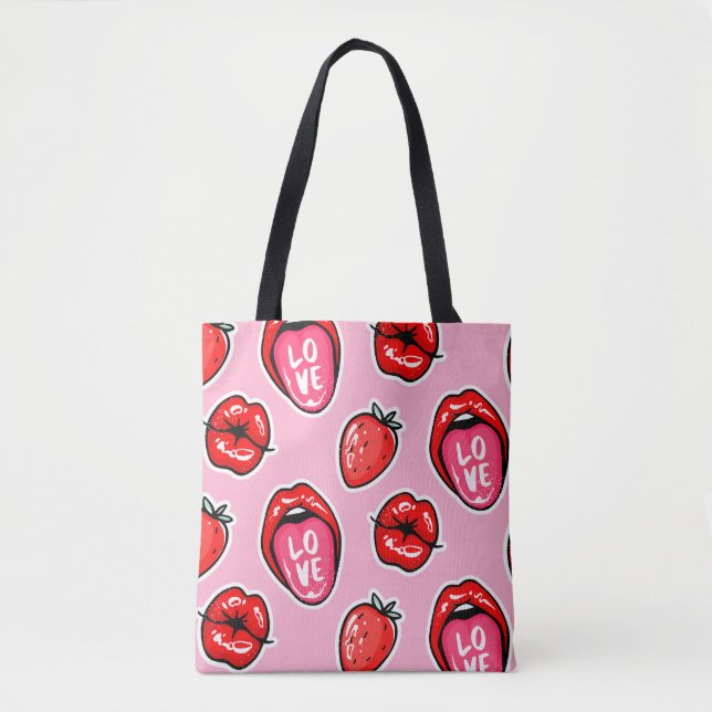 Lips and Strawberries Tote Bag (Front)