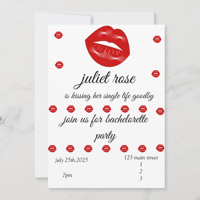 Lips Bachelorette Party Invitation (Front)