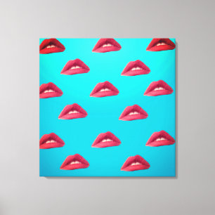 Lips & Blue Background Canvas Print