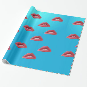 Lips & Blue Background Wrapping Paper