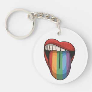 Lips gay pride lgbt rainbow colourful flag keychain