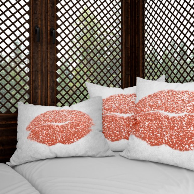 Lips Glitter Grey Peach Gold Makeup Kiss Copper Lumbar Pillow (Creator Uploaded)