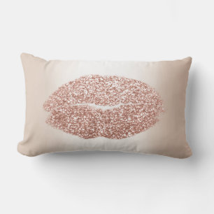 Lips Glitter Ivory Creamy Pearly Rose Makeup Kiss Lumbar Pillow